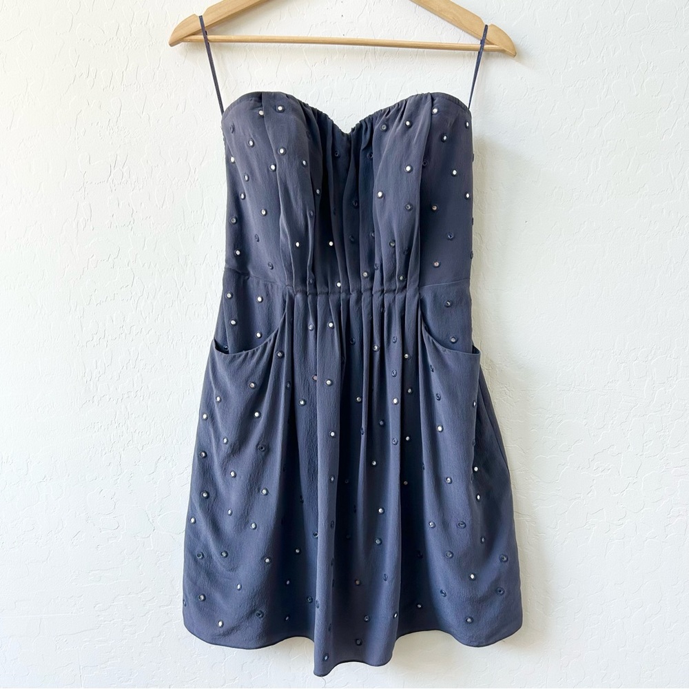 Rebecca Taylor Strapless Silk Dress, Periwinkle Gray, Size 6 Excellent Condition